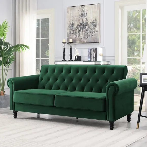 3-Seater Sofa with Removable Cushions - Green, Velvet