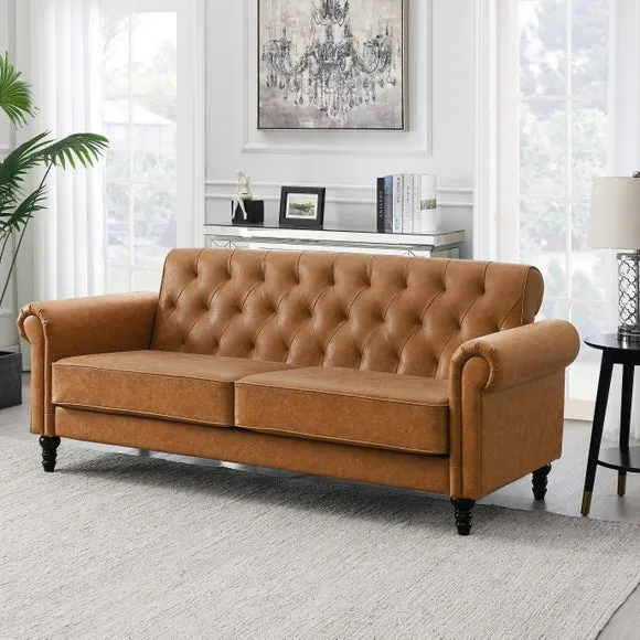 3-Seater Sofa with Removable Cushions - Tan
