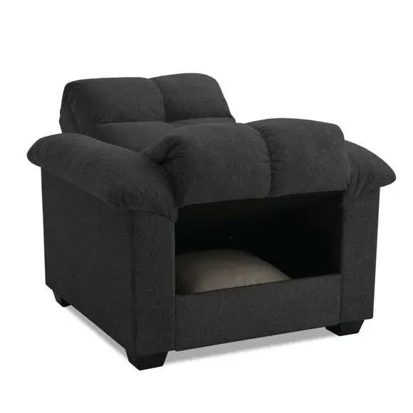 Reclining Armchair with Storage - Dark Grey, Chenille