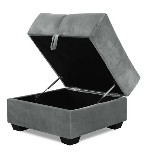 Storage Ottoman with Soft-Close - Grey, Velvet