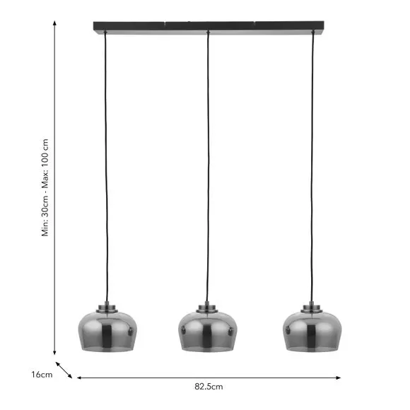 3-Light Adjustable Ceiling Light - Black, Glass