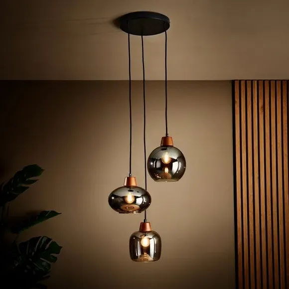 3-Light Cluster Ceiling Light - Black, Metal