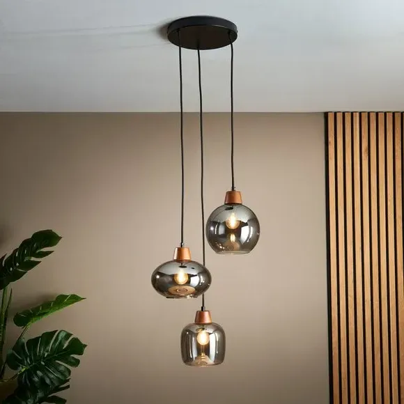 3-Light Cluster Ceiling Light - Black, Metal image