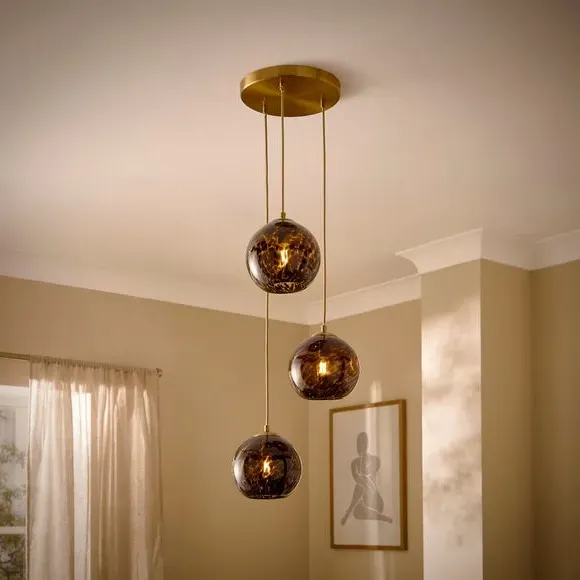 3-Light Cluster Ceiling Light - Brown, Glass