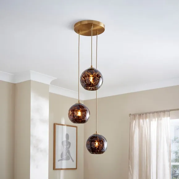 3-Light Cluster Ceiling Light - Brown, Glass image