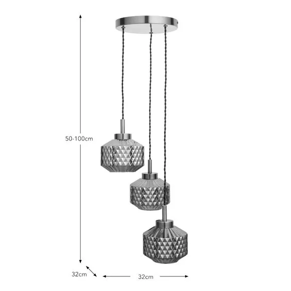 3-Light Cluster Ceiling Light - Grey, Glass