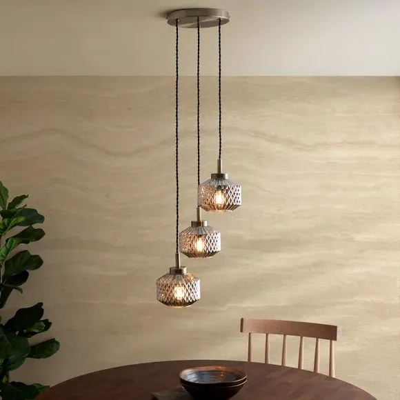 3-Light Cluster Ceiling Light - Grey, Glass image