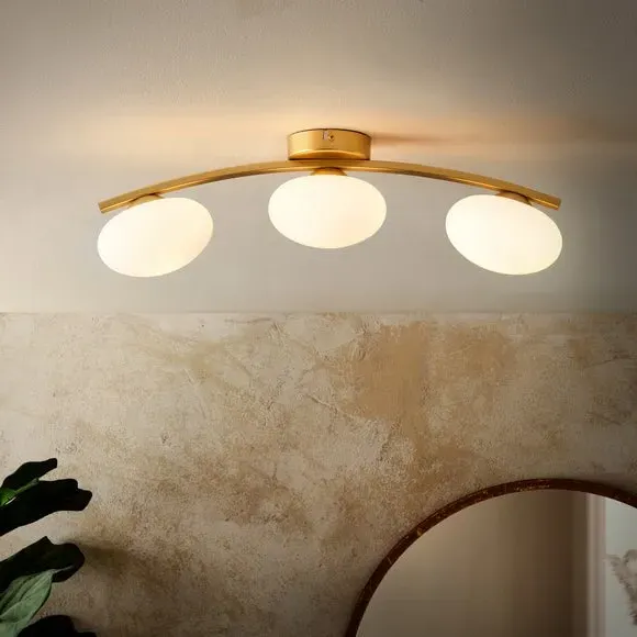 3-Light Semi Flush Ceiling Light - Gold, Metal