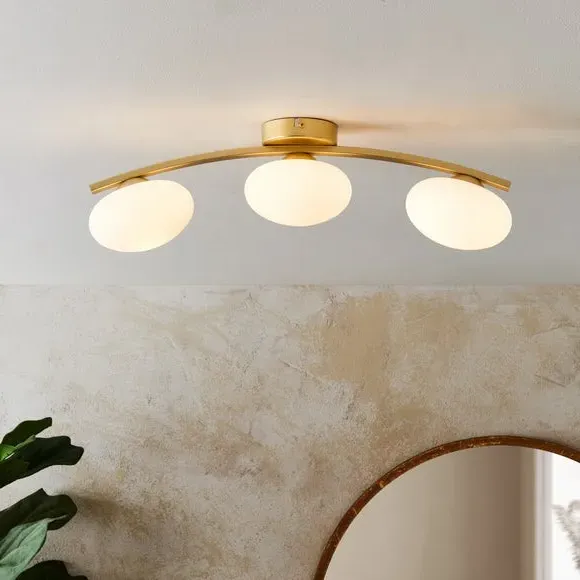 3-Light Semi Flush Ceiling Light - Gold, Metal image