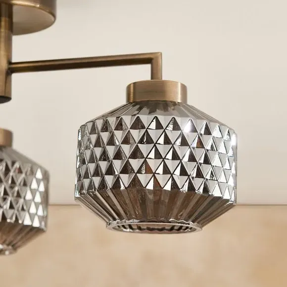 3-Light Semi Flush Ceiling Light - Grey, Glass