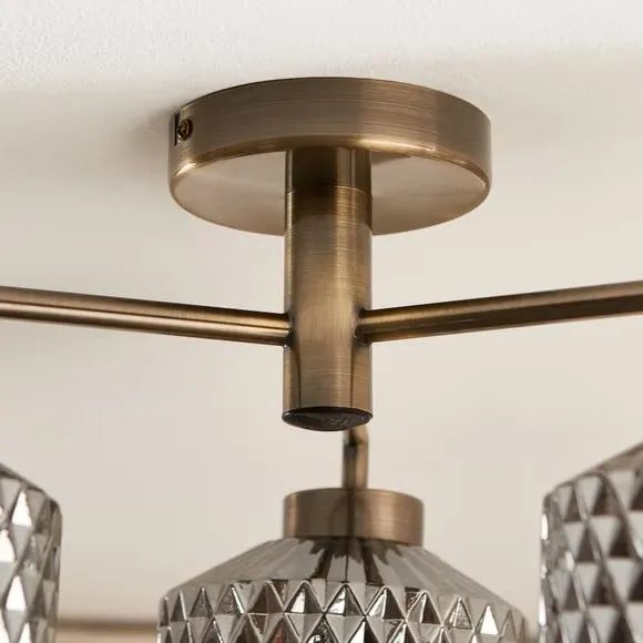 3-Light Semi Flush Ceiling Light - Grey, Glass