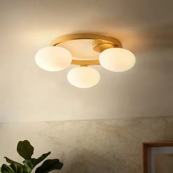 3-Light Semi Flush Ceiling Light - White, Glass