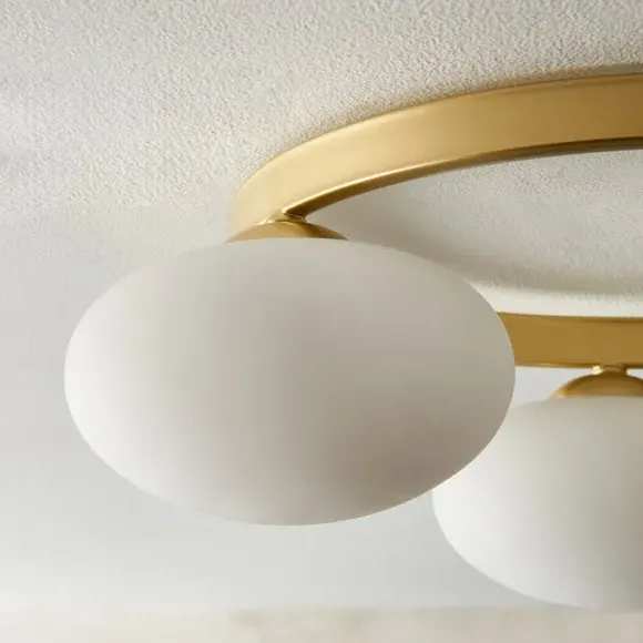 3-Light Semi Flush Ceiling Light - White, Glass