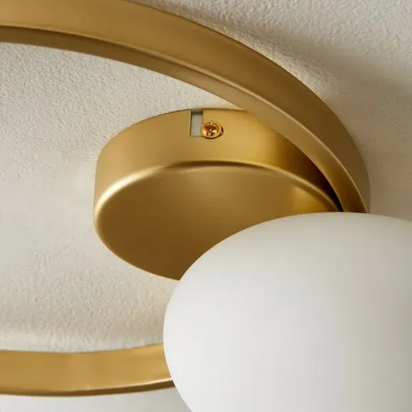 3-Light Semi Flush Ceiling Light - White, Glass