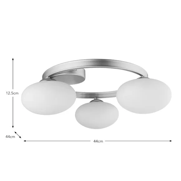 3-Light Semi Flush Ceiling Light - White, Glass