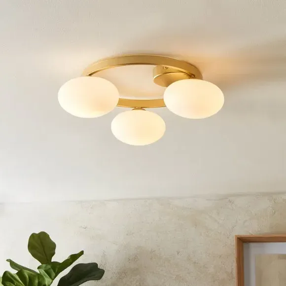 3-Light Semi Flush Ceiling Light - White, Glass image