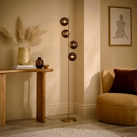 4-Light Floor Lamp - Brown, Steel & Glass