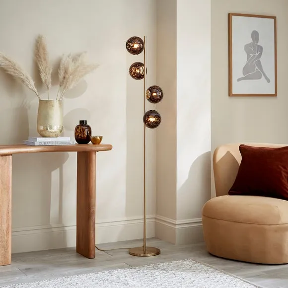 4-Light Floor Lamp - Brown, Steel & Glass image