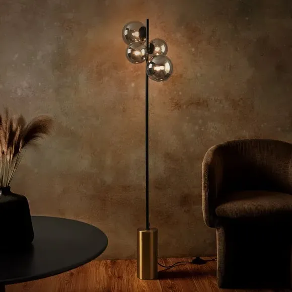 4-Light Floor Lamp with Foot Switch - Black
