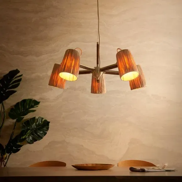 5-Light Adjustable Ceiling Light - Brown, Raffia