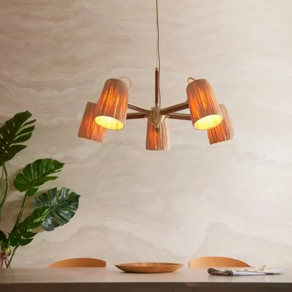 5-Light Adjustable Ceiling Light - Brown, Raffia image
