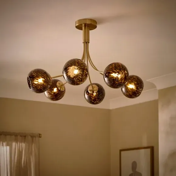 6-Light Ceiling Light - Brown, Steel & Glass