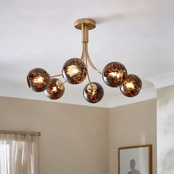 6-Light Ceiling Light - Brown, Steel & Glass image