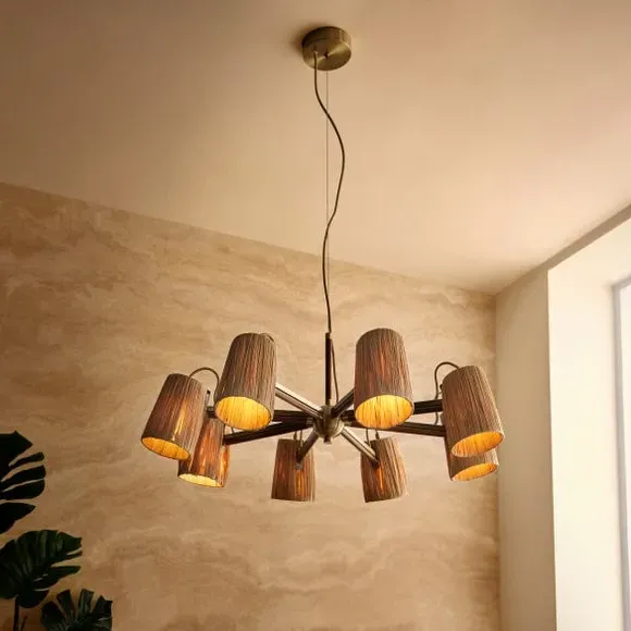8-Light Ceiling Light Adjustable - Brown, Raffia