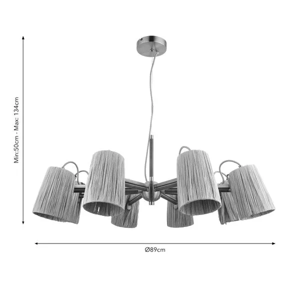 8-Light Ceiling Light Adjustable - Brown, Raffia