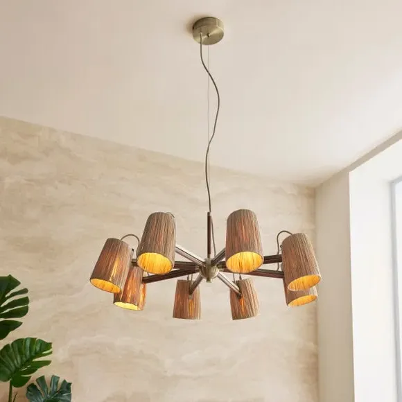 8-Light Ceiling Light Adjustable - Brown, Raffia