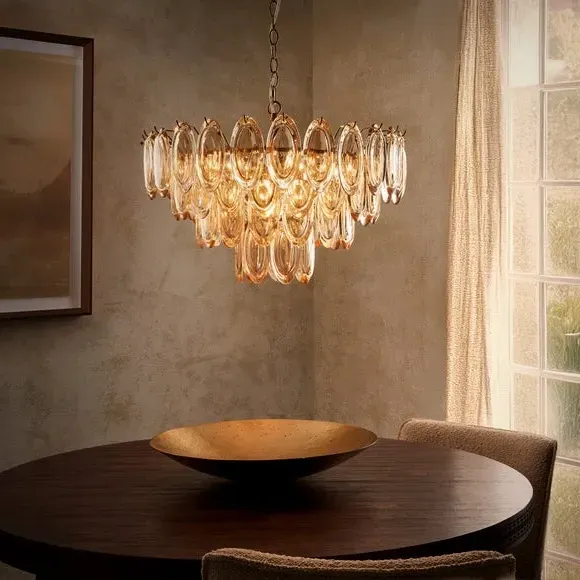 9 Light Adjustable Chandelier - Amber, Brass