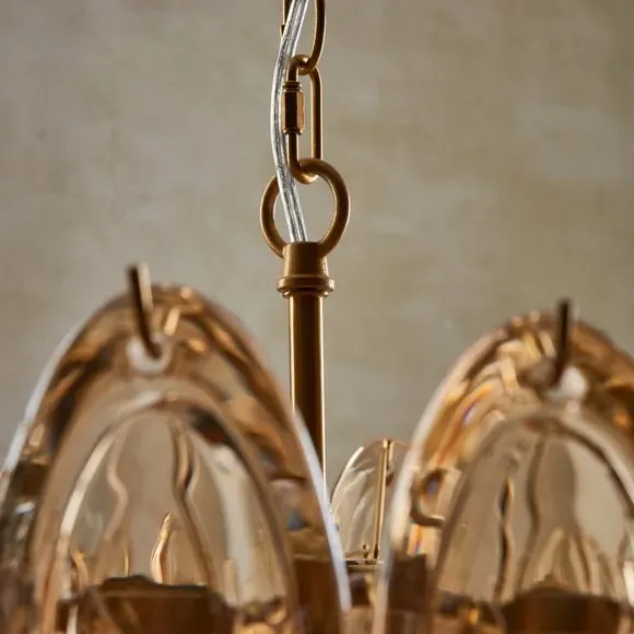 9 Light Adjustable Chandelier - Amber, Brass