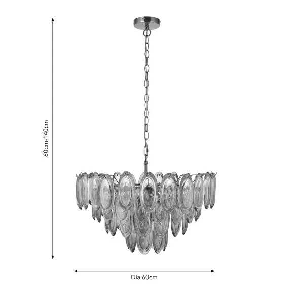 9 Light Adjustable Chandelier - Amber, Brass