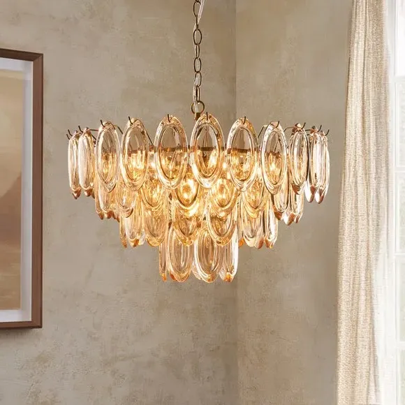 9 Light Adjustable Chandelier - Amber, Brass image