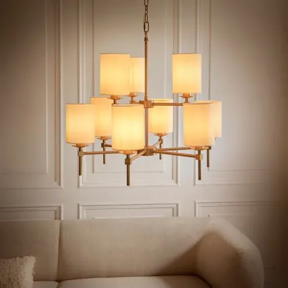 9 Light Adjustable Pendant Light - Natural, Brass
