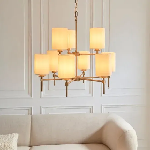 9 Light Adjustable Pendant Light - Natural, Brass image