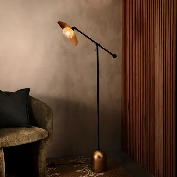 Adjustable Floor Lamp - Black, Brass Effect