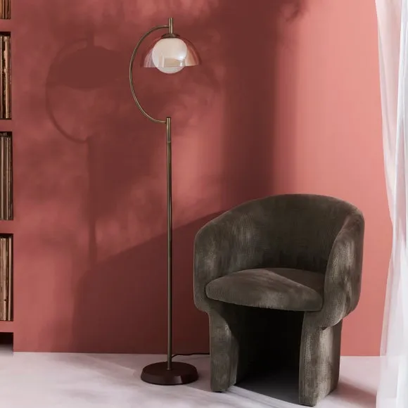 Floor Lamp with Glass Shade - Brass, Metal
