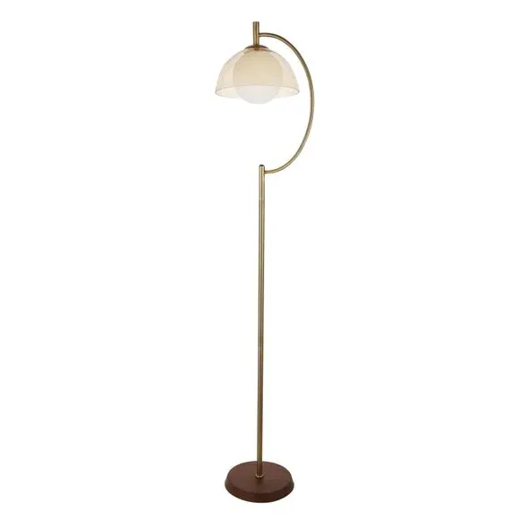 Floor Lamp with Glass Shade - Brass, Metal