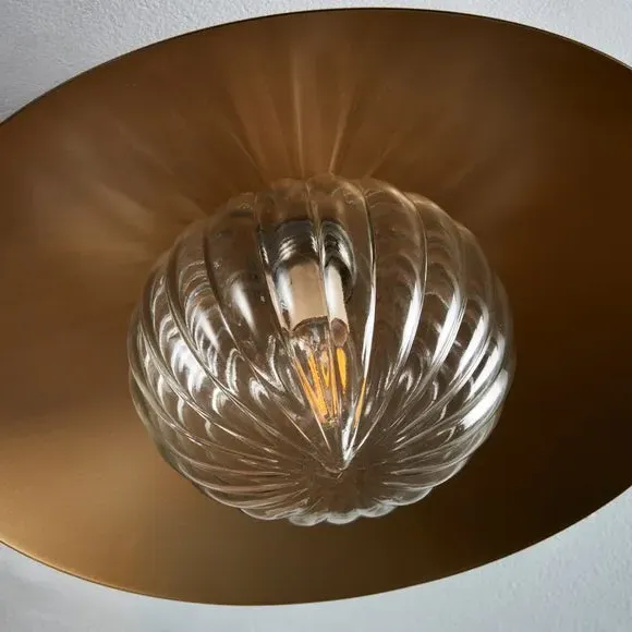 Flush Ceiling Light with Ribbed Shade - Gold