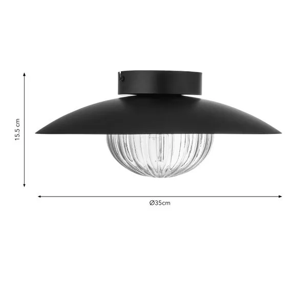 Flush Ceiling Light with Ribbed Shade - Gold