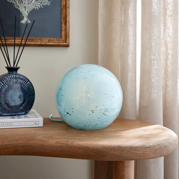 Glass Table Lamp with Marble Effect - Blue
