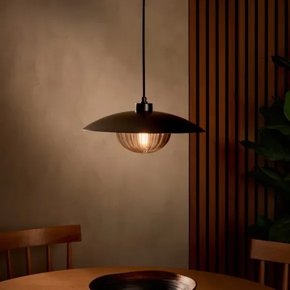 Pendant Ceiling Light with Ribbed Shade - Brass
