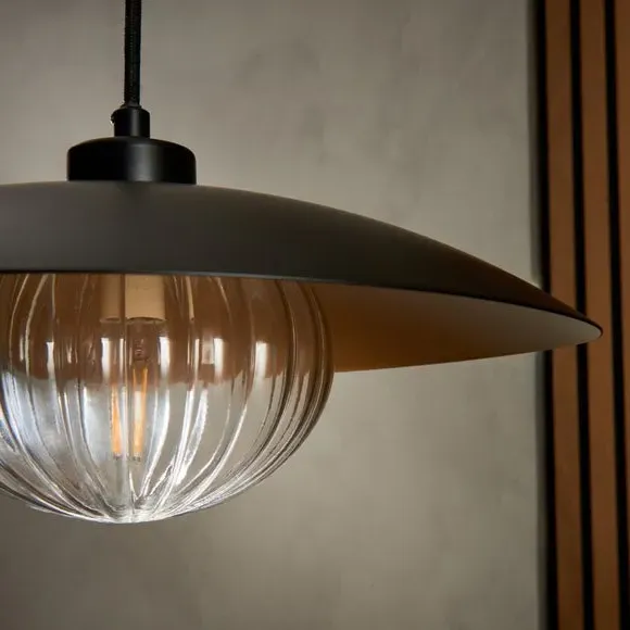 Pendant Ceiling Light with Ribbed Shade - Brass