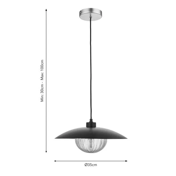Pendant Ceiling Light with Ribbed Shade - Brass