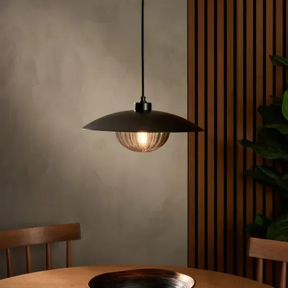 Pendant Ceiling Light with Ribbed Shade - Brass image