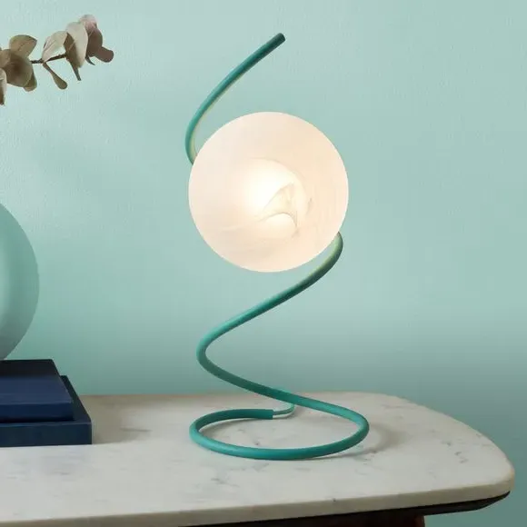 Table Lamp with In-Line Switch - Green, Glass