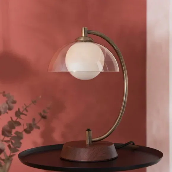 Table Lamp with Push Switch - Brass, Glass