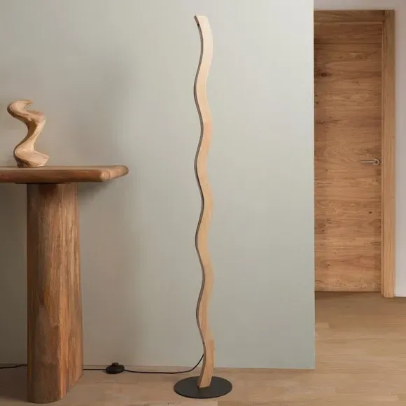Wave LED Floor Lamp with Switch - Brown, Wood