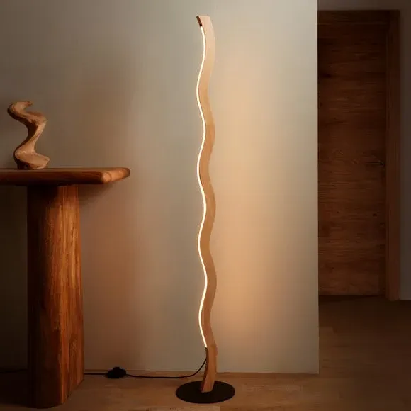 Wave LED Floor Lamp with Switch - Brown, Wood image